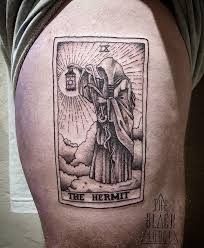 Grim Reaper Card Tattoo, The Hermit Tarot Card Tattoo, Hermit Tarot Card Tattoo, The Hermit Tattoo, The Hermit Tarot Tattoo, Hermit Tattoo, Convention Tattoo, Hermit Tarot, Wizard Tattoo