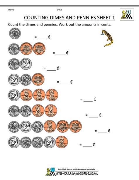 counting-money-worksheet-dimes-and-pennies-1.gif 1,000×1,294 pixels Counting Pennies Worksheet, Coin Worksheets, Kindergarten Money Worksheets, Counting Coins Worksheet, Money Kindergarten, Counting Pennies, Counting Money Worksheets, Money Math Worksheets, Learning Money