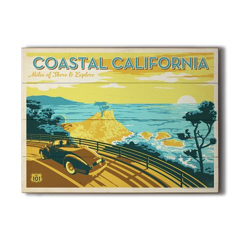 Coastal California California Postcard, Anderson Design Group, California Poster, Coastal California, California Wall Art, California Print, California Coastal, California Art, Vintage California