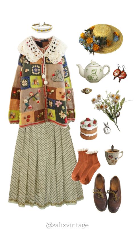 Craftcore Aesthetic Outfits, Granny Clothes Aesthetic, Wendy Testaburger Outfit, Granny Outfit Style, Goofy Outfit Ideas, Cute Grandma Outfits, Craftcore Outfit, Ghiblicore Fashion, Homestead Aesthetic Outfit