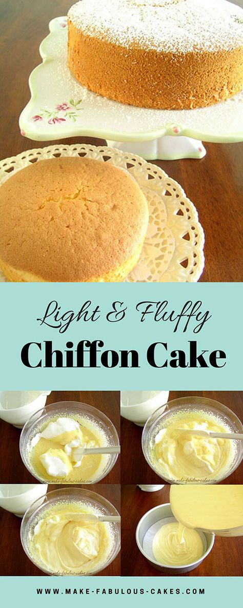 Light and fluffy chiffon cake Vanilla Chiffon Cake Recipe, Chiffon Cake Recipe, Orange Chiffon Cake, Asian Cake, Cakes To Make, Fluffy Cake, Light Cakes, Bowl Cake, Sponge Cake Recipes