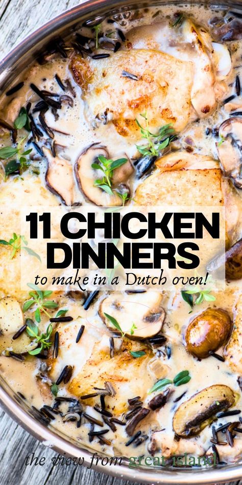 Dutch oven chicken recipes from creamy Olive Garden copycat Tuscan chicken to cheesy chicken parm meatballs ~ one pot meals everybody loves! 6 Quart Dutch Oven Recipes, Get Your Man Chicken, Chicken Drumstick Recipes Dutch Oven, Mediterranean Dutch Oven Recipes, High Protein Dutch Oven Recipes, Dutch Oven Gluten Free Recipes, 2 Quart Dutch Oven Recipes, Dutch Oven Chicken Thigh Recipes, Instant Pot Dutch Oven Recipes