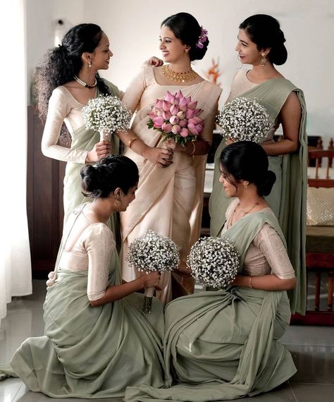 Bridesmaid Dresses Indian Christian, Bridesmaid Saree Ideas, Kerala Christian Wedding Flower Girls Dress, Indian Christian Wedding Ideas, Dress Code For Kerala Wedding Muslim, Kerala Bridesmaid Dresses, Christian Wedding Saree Collection, Dress Code For Kerala Wedding, South Indian Bridesmaids Outfits