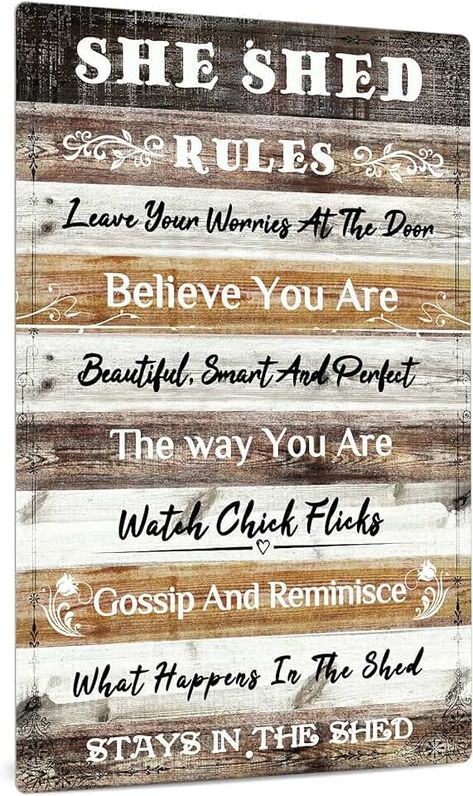 Best She Shed Decor: Chic Farmhouse Wall Sign, Perfect Gift for Her Sanctuary Rustic She Shed, She Shed Decorating Ideas, Women Cave, She Shed Decor, Shed Decor, Creative Organization, Woman Cave, She Sheds, Area Rug Decor