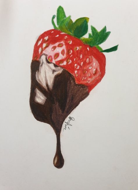 Chocolate dripping strawberry drawing with colour pencils Simple Colorful Drawings, Rendering Tutorial Digital Art, Drawing Strawberry, Chocolate Dripping, Rendering Tutorial, Chocolate Drawing, Strawberry Drawing, Digital Art Software, Strawberry Art