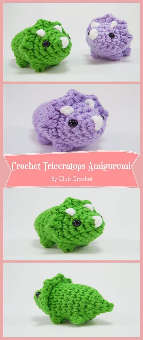 Otter Amigurumi, Easy Crochet Patterns Free Beginners, Crochet Dinosaur Pattern Free, Crochet Triceratops, Club Crochet, Animal Crochet Patterns, Crochet Dinosaur Patterns, Crochet Toys Free Patterns, Animal Amigurumi