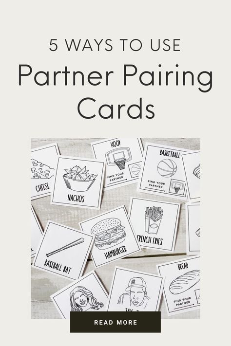 There are many ways to use partner pairing cards in your classroom. This classroom management tool can be used to make seating plans, support vocabulary for English Language Learners, play icebreaker games, and more! Whether you’re playing a simple “find your partner” icebreaker or facilitating something more complex, partner cards can boost engagement and promote meaningful student interactions. In this blog post, I’ll show you the different ways that you can use partner pairing cards! Teaching English Language Learners, Icebreaker Games, Cooperative Learning Activities, Partner Cards, Peer Learning, Vocabulary Flash Cards, Fun Icebreakers, Partner Games, Seating Plans