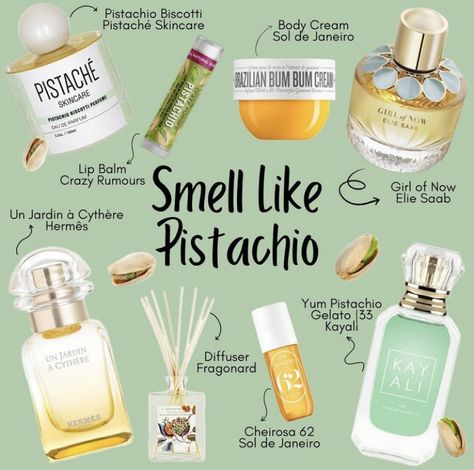 Pistachio Scent Combo, Pistachio And Salted Caramel Perfume, Nose Aesthetic, Fragrances Perfume Woman, Perfume Body Spray, Perfume Collection Fragrance, Basic Skin Care Routine, Body Smells, Smell Goods