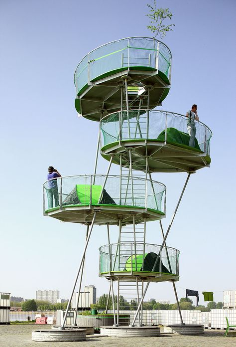 Urban Camping II / import.export Architecture Watch Tower Architecture, Urban Camping, Tactical Urbanism, Temporary Architecture, Observation Tower, Bamboo Architecture, Tower Design, Green Architecture, Urban Furniture