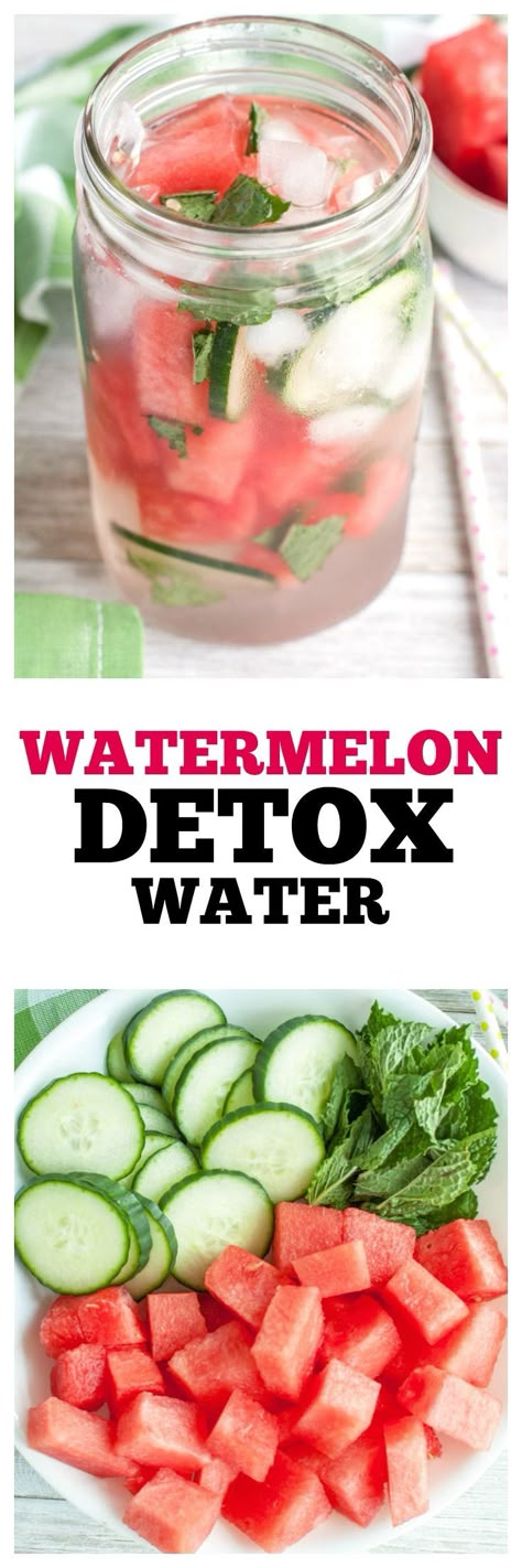 Stay hydrated with the watermelon detox water. Filled with watermelon, cucumber and mint. A refreshing sugar free drink. Watermelon Detox Water, Healthy Detox Cleanse, Sugar Free Drinks, Infused Water Recipes, Resep Diet, Sport Nutrition, Detox Water Recipes, Healthy Detox, Sugar Detox