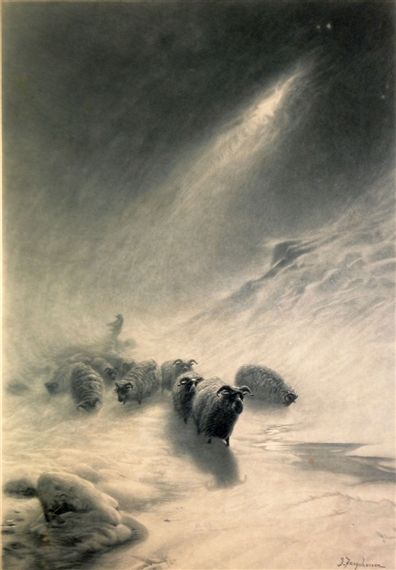 View Sheep and Shepherd in Winter Landscape After Joseph Farquharson; Lithograph print; 28 x 19 in.; Signed; . Access more artwork lots and estimated & realized auction prices on MutualArt. Sheep And Shepherd, Joseph Farquharson, Sheep Pictures, 23rd Psalm, Irish Painters, Scotland Landscape, Winter Landscape Painting, Sheep Art, Snow Pictures