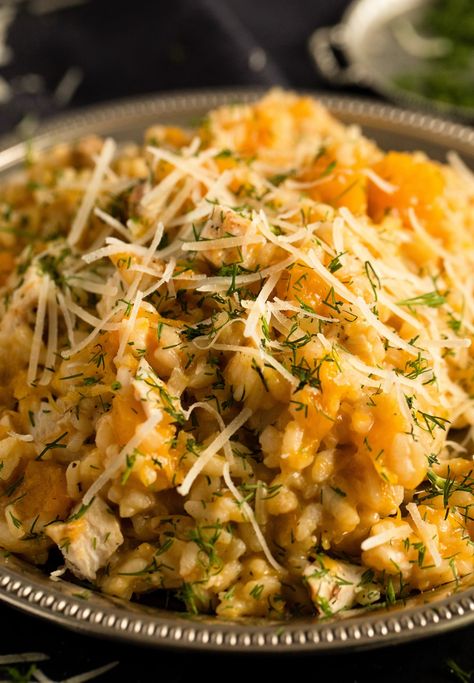 Chicken And Pumpkin Risotto, Pumpkin Risotto Recipes, Risotto Recipes Chicken, Roast Pumpkin Salad, Pork Belly Slices, Chicken Pumpkin, Slow Cooker Lamb, Chicken Risotto, Pumpkin Risotto