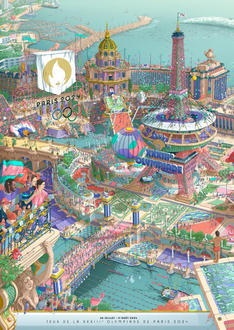 L'affiche officielle des Jeux olympiques de Paris 2024 Iconic Poster, Wheres Waldo, Paralympic Games, Architecture Landmark, Whatsapp Wallpaper, Game Illustration, Design Lab, Iconic Landmarks, French Artists