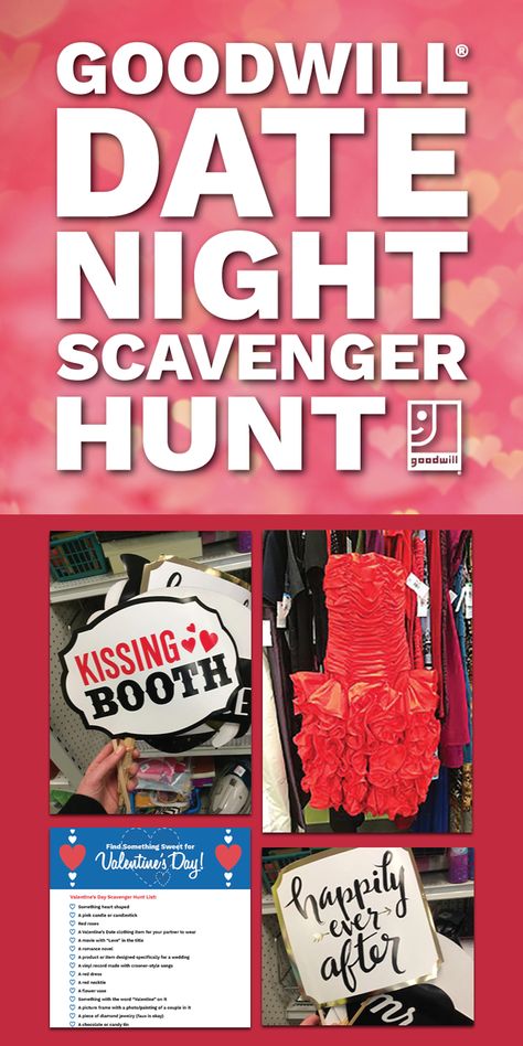 Looking for a #DateNight idea for #ValentinesDay? Try a #GoodwillDate scavenger hunt - check out the blog, grab our handy #checklist and head to your local #Goodwill! ❤️ #Thrift #DateIdeas Goodwill Scavenger Hunt, Valentines Scavenger Hunt For Husband, Goodwill Date Night Challenge, Scavenger Hunt Date Ideas, Valentines Adult Party, Thrift Store Scavenger Hunt, Goodwill Date, Date Night Scavenger Hunt, Thrift Date