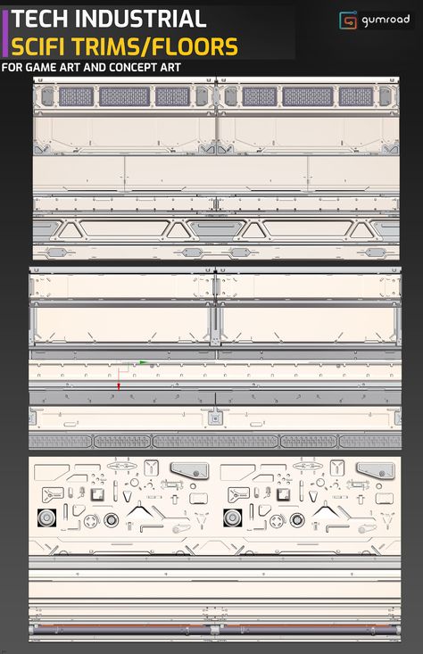 ArtStation - Premium Tech Industrial SCIFI Trims and Floor Set - GUMROAD, Alex Senechal Scifi Corridor, Scifi Interior, Procedural Generation, Sci Fi Wall, Modular Tile, Spaceship Interior, Environment Props, Sci Fi Design, Sci Fi Environment