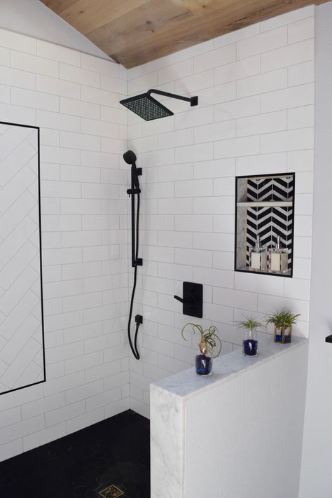 My wife hates Schluter trim White Tiles Grey Grout, White Subway Tile Shower, White Subway Tile Bathroom, Bathroom Grout, Subway Tile Showers, Subway Tiles Bathroom, Bullnose Tile, White Subway Tiles, Bedroom Renovation