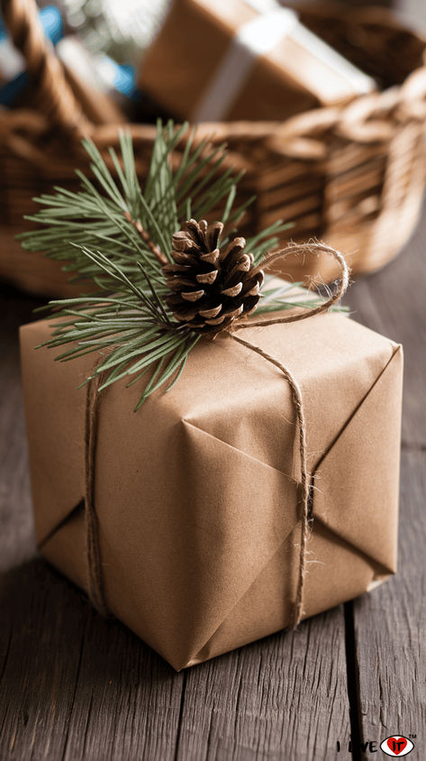 21 Creative Christmas Gift Wrapping Ideas to Make Your Presents Pop - I Luve It Burlap Gift Wrapping, Boho Christmas Gift Wrapping, Primitive Gift Wrapping Ideas, Natural Wrapping Ideas, Christmas Gift Wrapping With Brown Paper, Minimalist Christmas Gift Wrapping, Natural Wrapping Paper Ideas, Rustic Christmas Wrapping Ideas, Kraft Christmas Wrapping