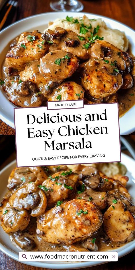 Indulge in this elegant yet easy-to-make Chicken Marsala, where the delicate flavor of Marsala wine enhances the tender chicken and earthy mushrooms for a truly irresistible dish. Recipes With Marsala Wine, Dutch Oven Chicken Marsala, Baked Chicken Marsala Oven, Chicken Thigh Marsala, Chicken Marsala Crockpot, Healthy Chicken Marsala, Recipe For Chicken Marsala, Chicken Bellagio, Best Chicken Marsala Recipe