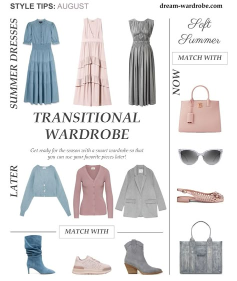 Summer Shopping Guide for the Summer Color Types – Dream Wardrobe Soft Summer Wardrobe Capsule, True Summer Celebrities, Light Summer Wardrobe, Soft Summer Capsule Wardrobe, Soft Summer Color Palette Outfits, Soft Summer Outfits, Light Summer Makeup, True Summer Color Palette, Warmer Outfits