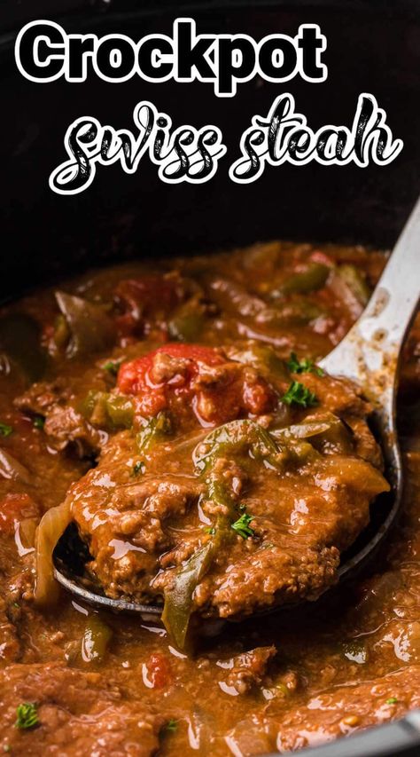 Tender Crockpot Swiss Steak couldn't be easier to make when you use your slow cooker! Flavorful and effortless, it's delicious! Crockpot Swiss Steak Recipes, Crockpot Round Steak Recipes, Crockpot Swiss Steak, Swiss Steak Crockpot, Delicious Healthy Dinner Recipes, Swiss Steak Recipes, Round Steak Recipes, Crockpot Steak, Cube Steak Recipes