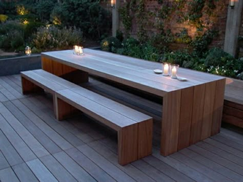 Outdoor Bench Table, Outdoor Teak Furniture, Outdoor Bench Seat, Table With Bench Seat, Teak Bench Outdoor, Outdoor Bench Seating, Diy Outdoor Table, House Backyard, Backyard Furniture