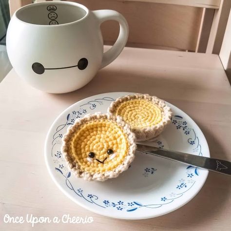 Crochet Dim Sum, Dim Sum Crochet Free Pattern, Dimsum Party, Hong Kong Egg Tart, Crocheted Food, Crochet Tea Cup, Food Amigurumi, Crochet Tiny, Amigurumi Food