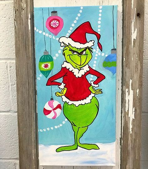 Grinch Painting, Grinch Drawing, Paintings Christmas, Diy Christmas Canvas, Signs Youre In Love, Christmas Window Painting, Christmas Canvas Art, Christmas Yard Art, Christmas Paintings On Canvas