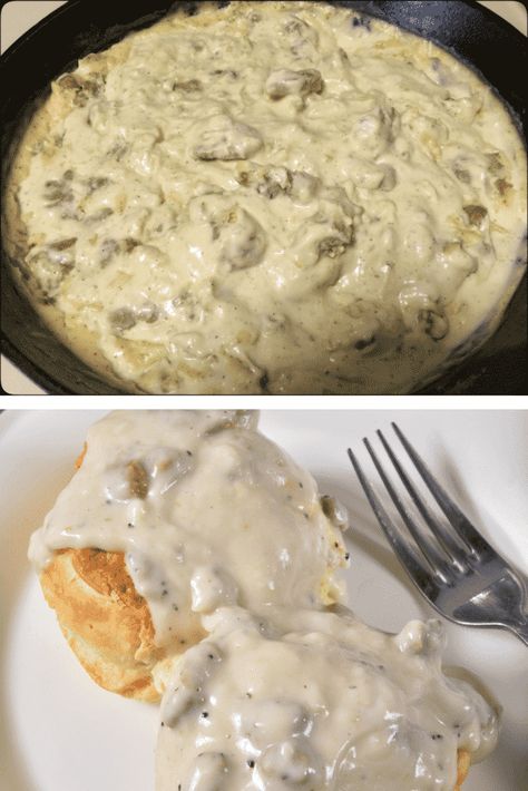 Hardee's Biscuits and Gravy - Half-Scratched Hardees Biscuit And Gravy Recipe, Hardees Gravy Recipe, Hardees Biscuit Recipe, Crispy Biscuits, White Gravy Recipe, Biscuits And Gravy Recipe, Biscuits And Sausage Gravy, Biscuits And Sausage, Best Biscuits And Gravy