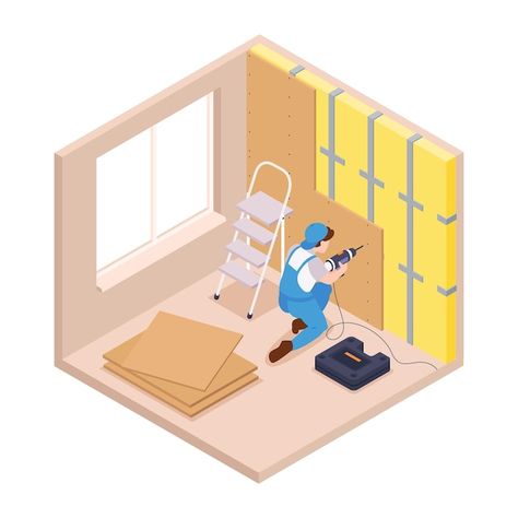 Renovation Illustration, Room With Character, Posters Layout, Graphic Design Posters Layout, Construction Repair, Game Illustration, Poster Layout, Design Posters, Moving Services