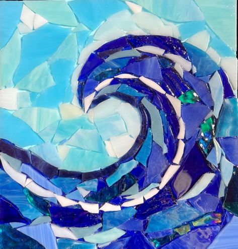 Outdoor Wave Mosaic Wall Art Stained Glass on Sealed and | Etsy Mosaic Wall Art Cups, Mosaic Patterns Sculptures & Statues, Glass House Number Plate, Turquoise Mosaic Art, Simple Mosaic Landscap Templates For Kids, Wave Mosaic, Mosaic Waves, Easy Mosaic, Painting Cement