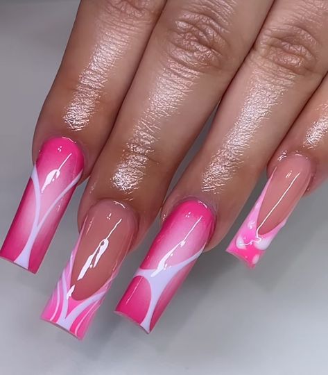 Air Brush Nail, Pink Ombre Nails, Long Acrylic Nail Designs, Fall Acrylic Nails, Short Square Acrylic Nails, Long Square Acrylic Nails, Unique Acrylic Nails, Air Brush, Bling Acrylic Nails