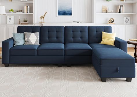 Amazon.com: HONBAY L Shaped Sectional Couch Velvet 4-Seater Sectional Sofa with Reversible Chaise for Living Room, Dark Blue : Home & Kitchen Living Room Dark Blue, Comfortable Sectional Sofa, L Shaped Sectional, Couch With Storage, U Shaped Couch, Comfortable Sectional, Living Room Furniture Styles, Couch With Chaise, Velvet Sectional