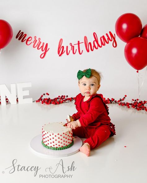 December 1st Birthday Photoshoot, 1st Birthday Party Ideas Christmas, 1st Birthday Christmas Photoshoot, Merry First Birthday, Christmas Birthday Smash Cake, First Christmas Birthday, 1st Birthday Party Ideas December, Oh What Fun To Be One Birthday, First Birthday Christmas Pictures