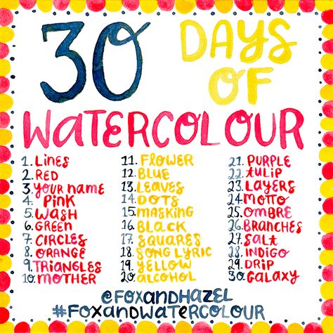 Watercolour Challenge, 30 Day Drawing Challenge, Art Journal Prompts, Drawing Prompt, Creative Challenge, Art Prompts, Watercolor Inspiration, Watercolour Tutorials, 30 Day Challenge