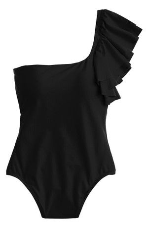 One Shoulder Bathing Suit, Swimsuits Black, Flounce Swimsuit, Ruffle Bathing Suit, Pear Body Shape, One Shoulder Swimsuit, 1 Piece Swimsuit, Crew Clothing, Cute Swimsuits