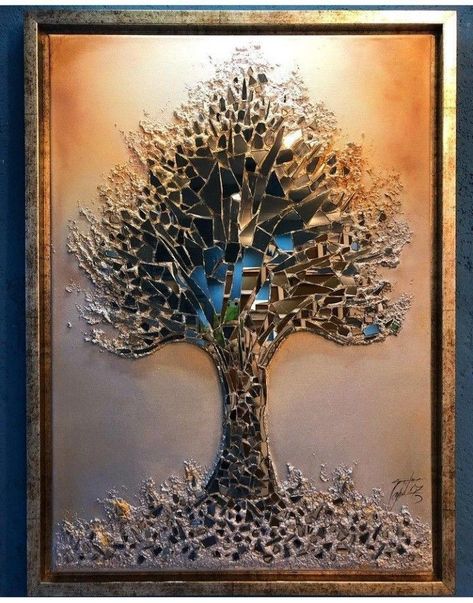 Follow to support me. Mirror Tree, Pencil Drawings Of Nature, Glitter Paint For Walls, Silver Wall Art, Clock Flower, Buddha Art Painting, Art Painting Tools, Mirror Artwork, Resin Wall Art