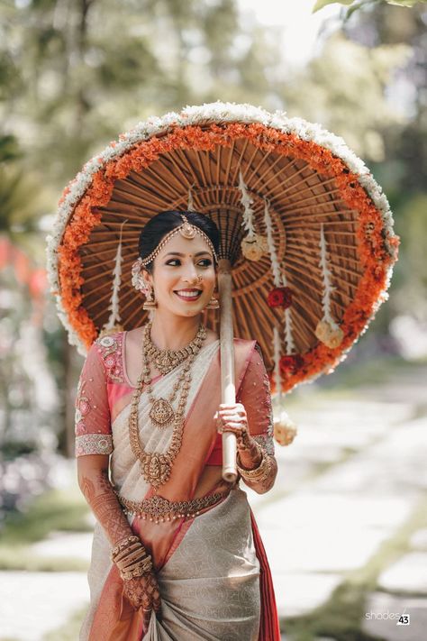 Mallu Wedding In Bangalore With A Simple & Elegant Bride | WedMeGood Kerala Hindu Bride, Saree South Indian, South Indian Saree, South Indian Wedding Hairstyles, Bride Entry, Kerala Bride, Indian Bride Outfits, Hindu Bride, South Indian Sarees