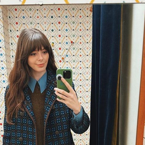 Sophia Rosemary on Instagram: "Documenting a freshly cut fringe and pretty wonderful vintage coat! (I’ve been asked about this coat a fair bit- it’s a 1960s Welsh wool jacket and although it’s vintage, there are plenty of similar styles out there)  #vintageclothing #vintagestyle" Sophia Rosemary Style, Sophia Rosemary, Vintage Coat, Wool Jacket, Rosemary, 1960s, Vintage Outfits, Knitwear, Vintage Fashion