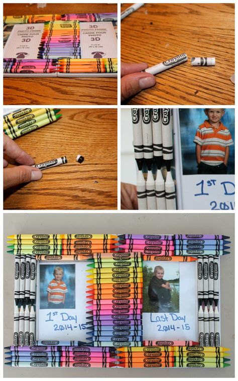 101 Handmade Days: Crayon Picture Frame - Busy Being Jennifer Crayon Picture Frame, School Frame, Frame Ideas, Great Teacher Gifts, Last Day Of School, Glue Gun, Hot Glue Gun, Hot Glue, Fun Projects