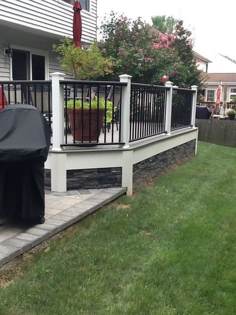 Grey Deck, Deck Landscaping, Deck Skirting, Stone Deck, Deck Remodel, Deck Railing Design, Patio Remodel, Deck Makeover, Deck Pictures