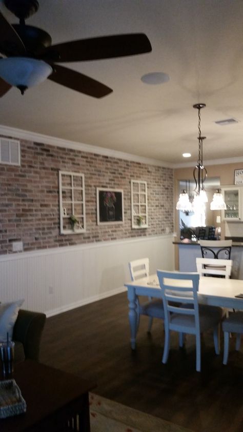 brickwalls#love White Brick Wall Dining Room, White Brick Accent Wall, Brick Wall Dining Room, Brick Dining Room, Wainscoting Wall, Brick Accent Wall, Brick Walls, White Brick, Wainscoting