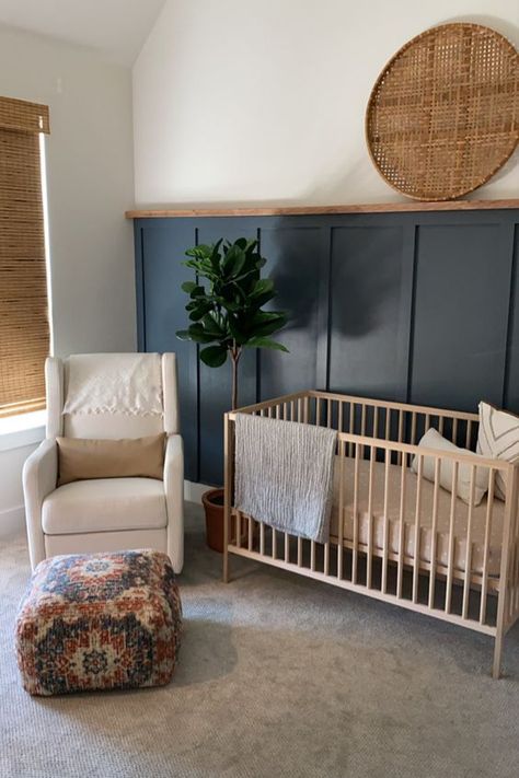 top modern nurseries 2022 (5) Wainscoting Nursery, Closet Nursery, Nursery Accent Wall, Nursery Closet, Nursery Modern, Nursery Room Design, Wood Accent Wall, Baby Boy Room Nursery, Baby Room Inspiration