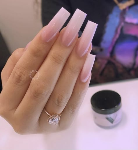 Basic Nails Long Acrylic, Plain And Simple Acrylic Nails, Long Acrylic Nails Natural Colors, Natural Nails Long Acrylic, Simple Long Pink Acrylic Nails, Ombre Long Square Nails, Plain Pretty Nails, Basic Nails Acrylic Simple Long, Pink And White Ombre Nails Square Long