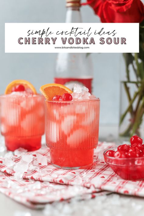 Simple Cherry Vodka Sour Recipe - bits and bites Cherry Vodka Drinks, Vodka Sour Recipe, Cherry Vodka Sour, Bits And Bites, Vodka Sour, Cherry Vodka, Vodka Soda, Sour Mix, Sour Cocktail