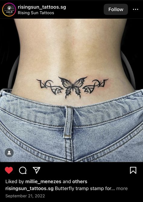 Lotus Tramp Stamp Tattoo, Tattoos Waist Side, Lower Back And Hip Tattoos, American Traditional Lower Back Tattoo, Tara Yummy Tramp Stamp, Tramp Stamps Lower Backs, Tattoo En La Pelvis, Small Lower Back Tattoos, Stomach Tats For Women