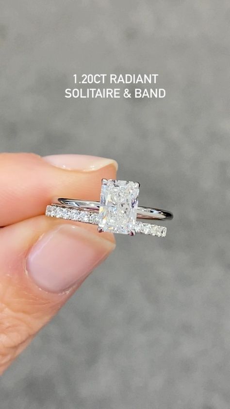 Wedding Bands For Women Rectangle, 1.2 Carat Radiant Engagement Ring, Simple Engagement Ring With Diamond Wedding Band, Square Engagement Rings Silver Band, Engagement Rings Basic, 1.25 Carat Radiant Engagement Ring, Classy Engagement Ring Radiant, Square Silver Wedding Ring, Radiant Cut Engagement Ring Wedding Band