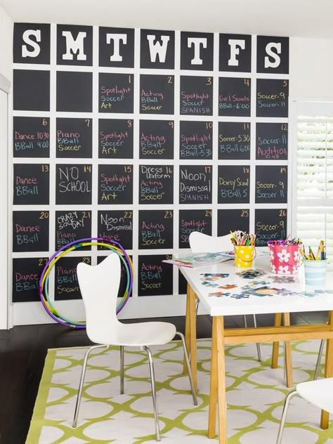 You'll want this pin when you're decorating a playroom! #chalkboard #paint #hgvmagazine http://www.hgtv.com/handmade/how-to-giant-chalkboard-calendar/index.html?soc=pinterest Family Organization Station, Chalkboard Calendar, Clear Paper, Organization Station, Paper Clutter, Chalkboard Wall, Family Organizer, Family Wall, Office Spaces