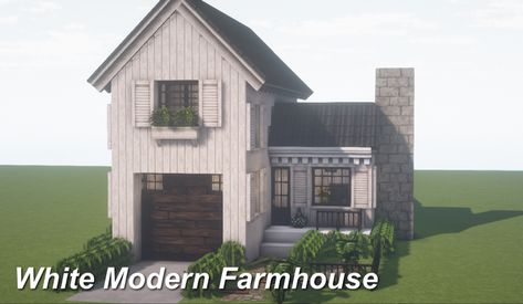 Farmhouse Minecraft, White Modern Farmhouse, Minecraft House Plans, Minecraft Farm, Simple House Design, Minecraft Inspo, Minecraft Architecture, White Farmhouse, Minecraft Mods