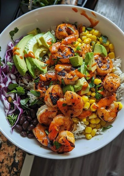 PS fancy Shrimp Burrito Bowl, Cabbage Shrimp, Shrimp And Pineapple, Pineapple Bowls, Fresh Corn Salsa, Shrimp Burrito, Cilantro Lime Shrimp, Pineapple Bowl, Marinated Shrimp