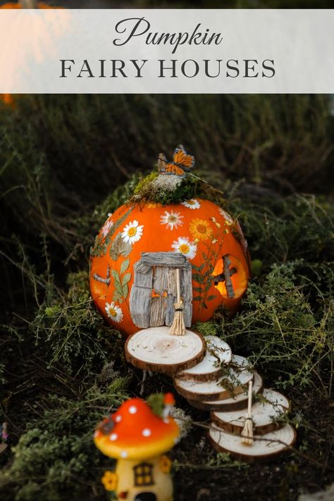 Pumpkin Fairy House Diy, Fairy House Tutorial, Diy Halloween Witch, Pumpkin Fairy House, Pumpkin Fairy, Pumpkin Carving Tools, Cute Pumpkin Carving, House Tutorial, Fairy House Crafts